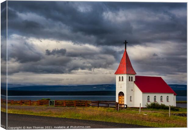 Red Roofed Church, Iceland Canvas Print by Ron Thomas