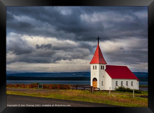 Red Roofed Church, Iceland Framed Print by Ron Thomas
