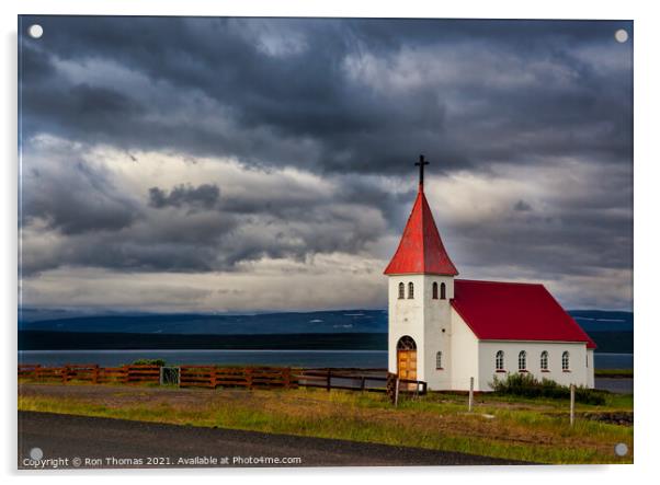 Red Roofed Church, Iceland Acrylic by Ron Thomas
