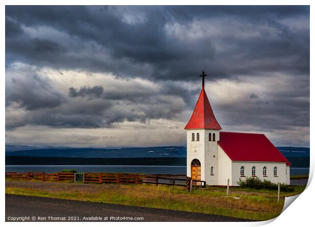 Red Roofed Church, Iceland Print by Ron Thomas