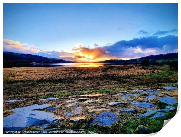 Winter's Dusk Over Bala Lake Print by Graham Parry