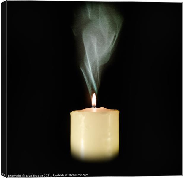 Candle with rising smoke Canvas Print by Bryn Morgan