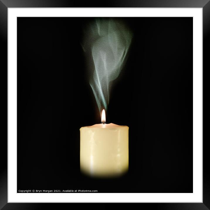 Candle with rising smoke Framed Mounted Print by Bryn Morgan