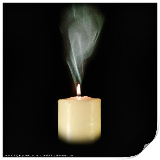 Candle with rising smoke Print by Bryn Morgan
