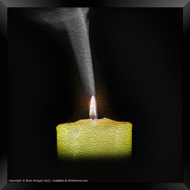 Burning candle with rising smoke Framed Print by Bryn Morgan