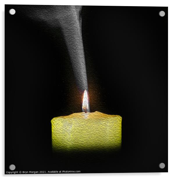 Burning candle with rising smoke Acrylic by Bryn Morgan