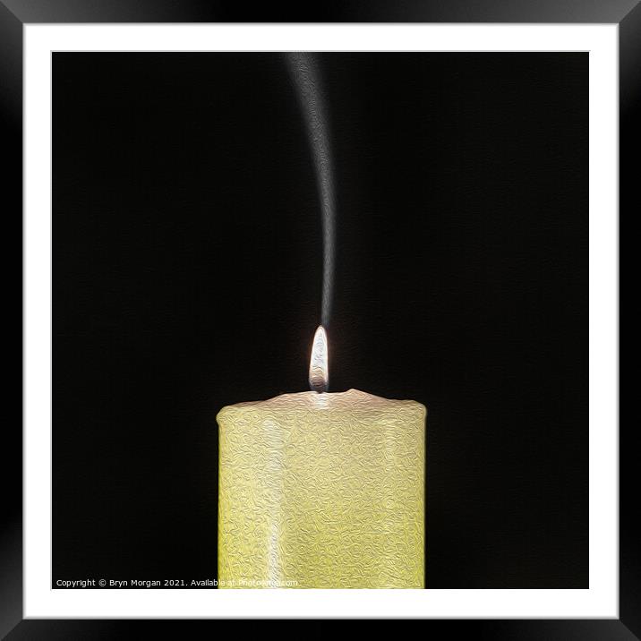 Burning candle with rising smoke Framed Mounted Print by Bryn Morgan