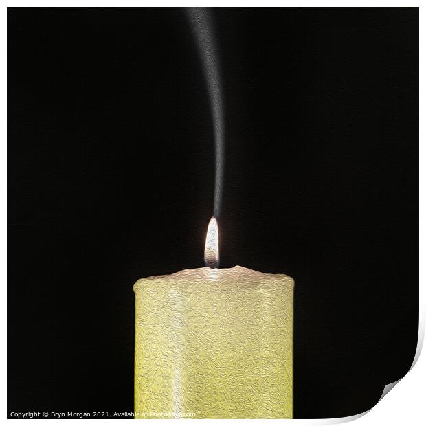 Burning candle with rising smoke Print by Bryn Morgan