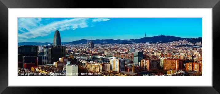 Panoramic cityscape of Barcelona, Catalonia, Spain, Europ Framed Mounted Print by Mehul Patel