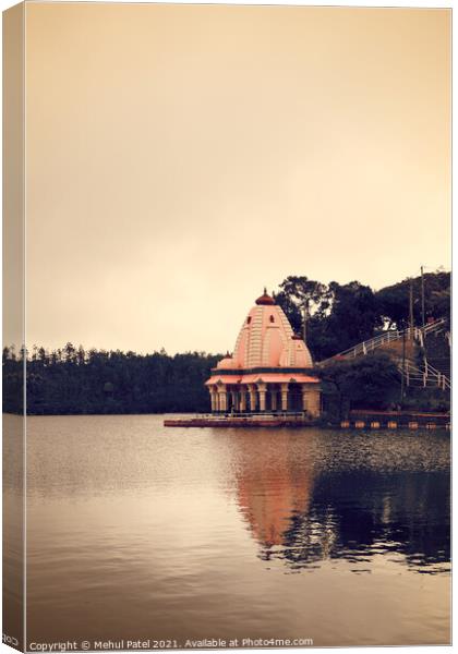 Toned image of Hindu temple by volcanic crater lake of Grand Bassin, also known as 'Ganga Talao' or 'Ganges Lake', Mauritius, Africa Canvas Print by Mehul Patel
