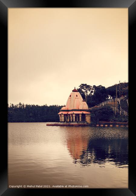 Toned image of Hindu temple by volcanic crater lake of Grand Bassin, also known as 'Ganga Talao' or 'Ganges Lake', Mauritius, Africa Framed Print by Mehul Patel
