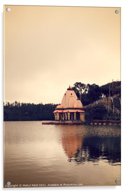Toned image of Hindu temple by volcanic crater lake of Grand Bassin, also known as 'Ganga Talao' or 'Ganges Lake', Mauritius, Africa Acrylic by Mehul Patel