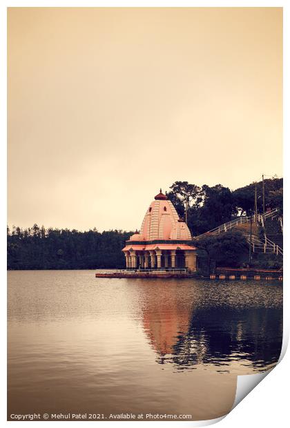 Toned image of Hindu temple by volcanic crater lake of Grand Bassin, also known as 'Ganga Talao' or 'Ganges Lake', Mauritius, Africa Print by Mehul Patel