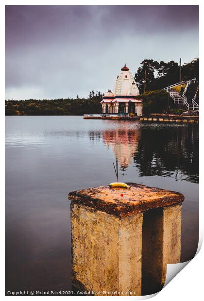 Hindu temple by volcanic crater lake of Grand Bassin, also known as 'Ganga Talao' or 'Ganges Lake', Mauritius, Africa Print by Mehul Patel