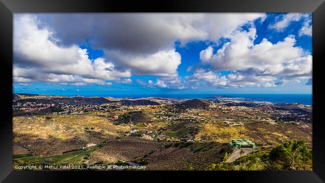 Panoramic viewpoint from Bandama across to Las Palmas de Gran Canaria Framed Print by Mehul Patel