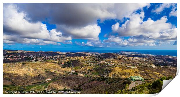 Panoramic viewpoint from Bandama across to Las Palmas de Gran Canaria Print by Mehul Patel