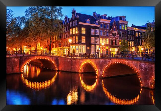 City of Amsterdam by Night Framed Print by Artur Bogacki
