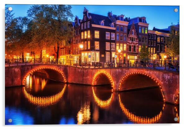 City of Amsterdam by Night Acrylic by Artur Bogacki