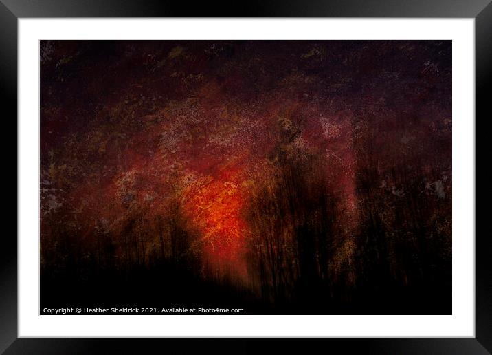 Blazing Sunset with Trees Framed Mounted Print by Heather Sheldrick