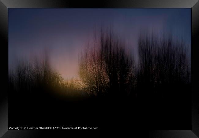 ICM Sunset with Tree Silhouettes Framed Print by Heather Sheldrick