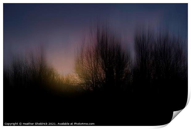 ICM Sunset with Tree Silhouettes Print by Heather Sheldrick