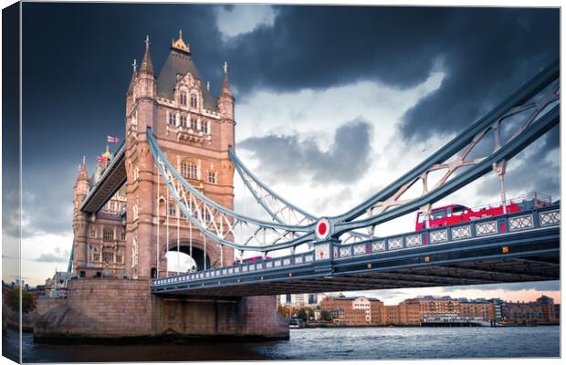 Tower Bridge with Red Bus Canvas Print by Mark Jones