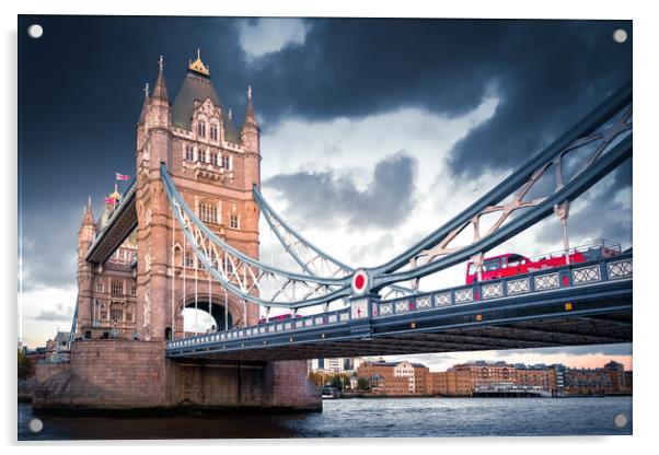 Tower Bridge with Red Bus Acrylic by Mark Jones