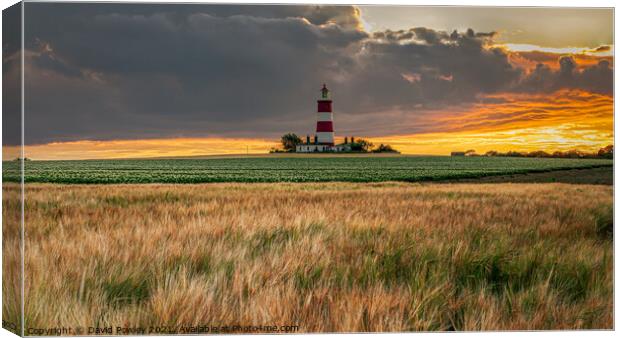 Happisburgh Lighthouse Norfolk Under Orange Sky Canvas Print by David Powley