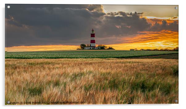 Happisburgh Lighthouse Norfolk Under Orange Sky Acrylic by David Powley