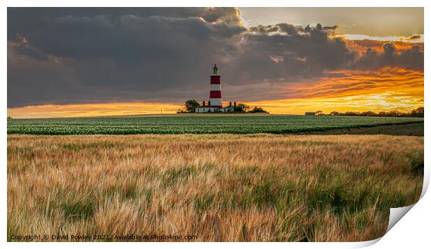 Happisburgh Lighthouse Norfolk Under Orange Sky Print by David Powley