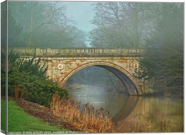 Winter foggy reflections at Lion Bridge Canvas Print by ROS RIDLEY