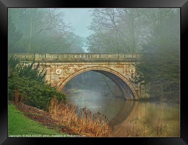 Winter foggy reflections at Lion Bridge Framed Print by ROS RIDLEY