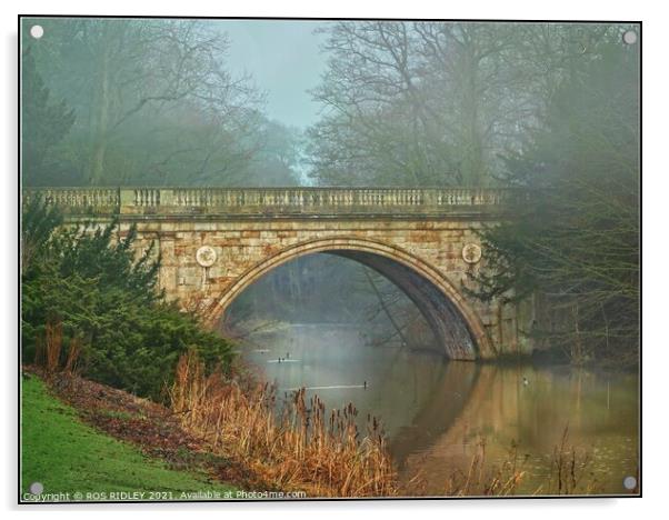 Winter foggy reflections at Lion Bridge Acrylic by ROS RIDLEY
