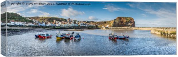 Staithes Harbour Panorama. Canvas Print by Steve Whitham