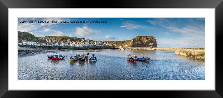 Staithes Harbour Panorama. Framed Mounted Print by Steve Whitham