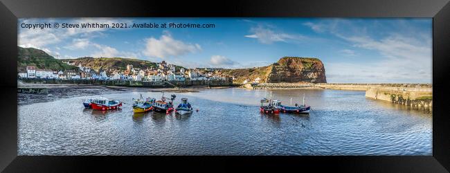 Staithes Harbour Panorama. Framed Print by Steve Whitham