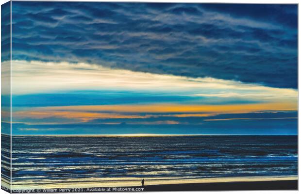 Colorful Sunset Tourist Watching Ocean Canon Beach Oregon Canvas Print by William Perry