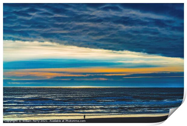 Colorful Sunset Tourist Watching Ocean Canon Beach Oregon Print by William Perry