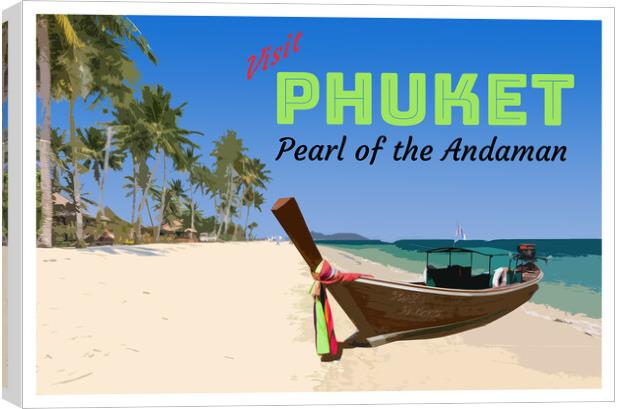 Vintage style poster for Phuket, Thailand Canvas Print by Kevin Hellon