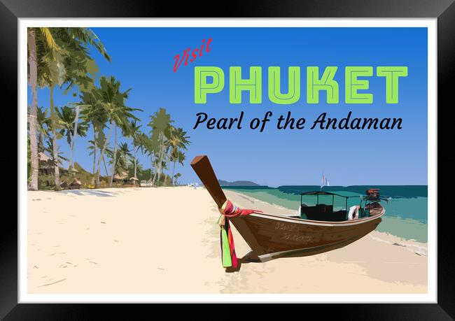 Vintage style poster for Phuket, Thailand Framed Print by Kevin Hellon