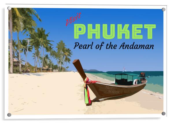Vintage style poster for Phuket, Thailand Acrylic by Kevin Hellon