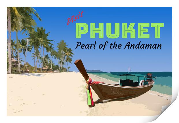 Vintage style poster for Phuket, Thailand Print by Kevin Hellon