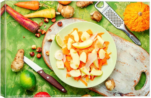 Vitamin salad with vegetables and fruits Canvas Print by Mykola Lunov Mykola