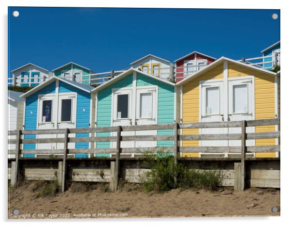 Beach huts on Summerleaze beach Acrylic by Nik Taylor