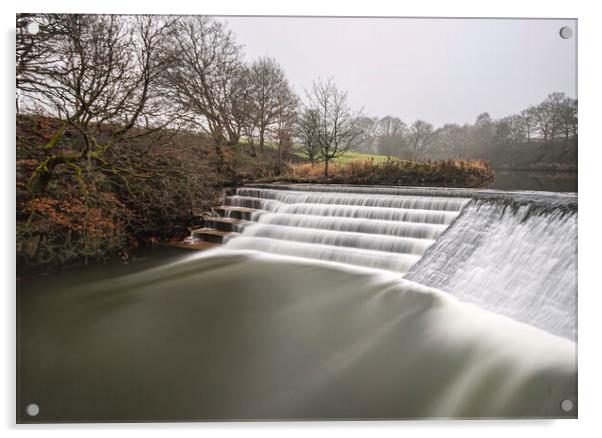 River Irwell Weir at Burrs Country Park Bury Lancashire Acrylic by Jonathan Thirkell