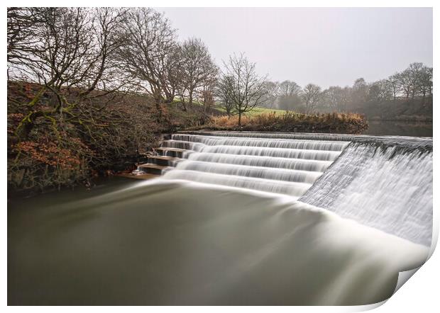 River Irwell Weir at Burrs Country Park Bury Lancashire Print by Jonathan Thirkell