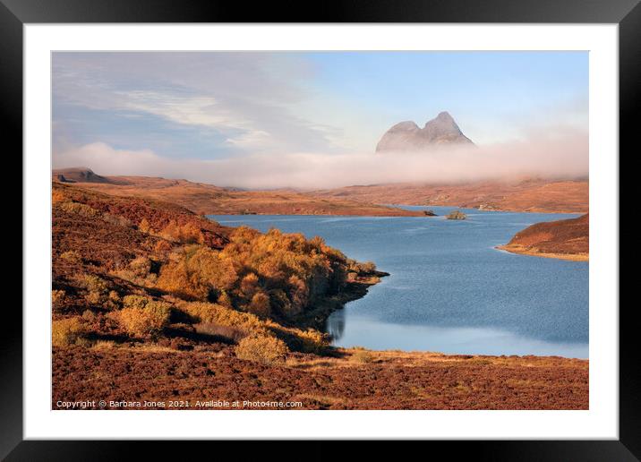 Suilven, Autumn Mists Cam Loch Assynt Scotland Framed Mounted Print by Barbara Jones