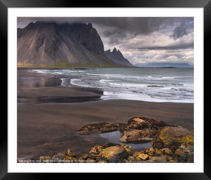 Stokksnes Mountain View in Iceland Framed Mounted Print by Pere Sanz