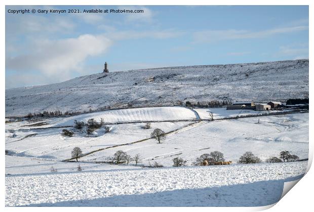 Snowy View Of Darwen Tower Print by Gary Kenyon