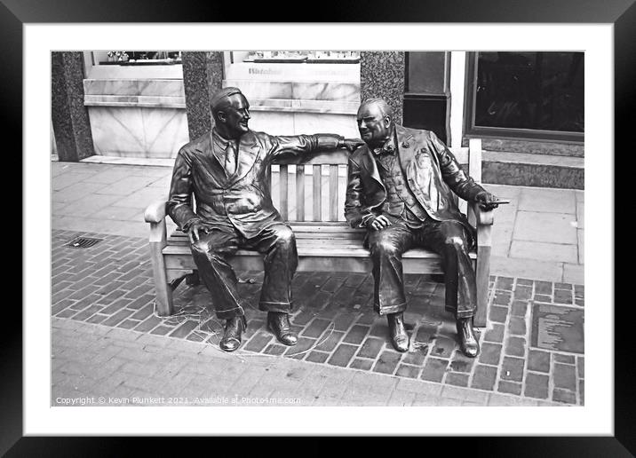 Franklin D Roosevelt and Winston Churchill Sculptures. New Bond Street London Framed Mounted Print by Kevin Plunkett